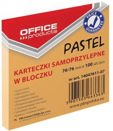 Office Products Bloczek Samoprzylepny Products 76X76Mm 1X100 Kart. Pastel Pomarańczowy 12 Szt