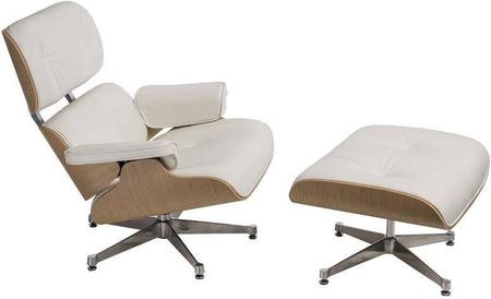 D2.Design Fotel Vip Z Podnóżkiem Biały/Natural Oak /Srebrna Baza 56107