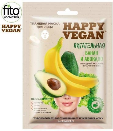 Happy Vegan maska tkaninowa do twarzy odżywcza Banan & Awokado 25 ml