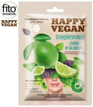 Happy Vegan maska tkaninowa do twarzy odświeżająca Limonka & Bazylia 25 ml