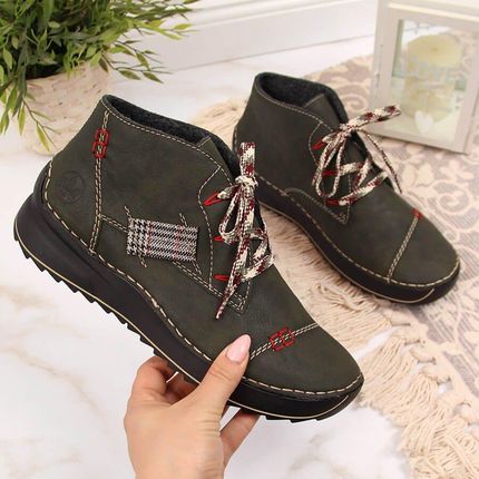 Trzewiki damskie na platformie khaki Rieker 51534