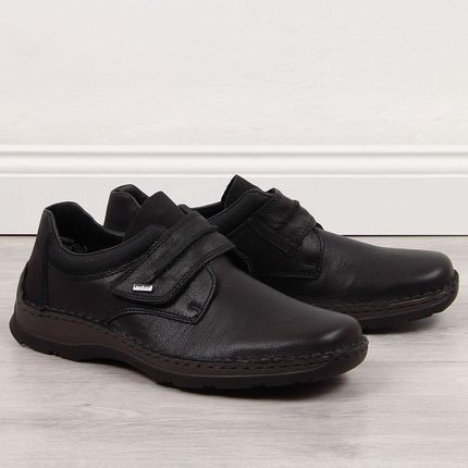 Rieker Półbuty Skórzane Męskie Na Rzep Czarne 05358