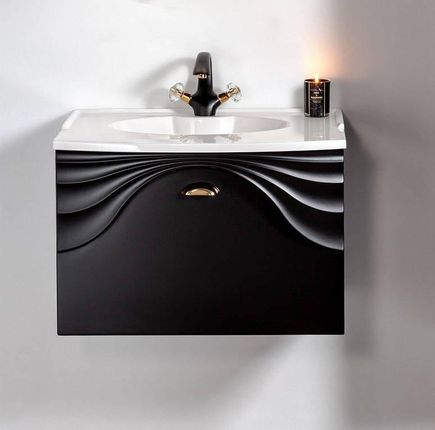 Czarna szafka umywalkowa 60 cm ze złotym uchwytem Sanitti Asso