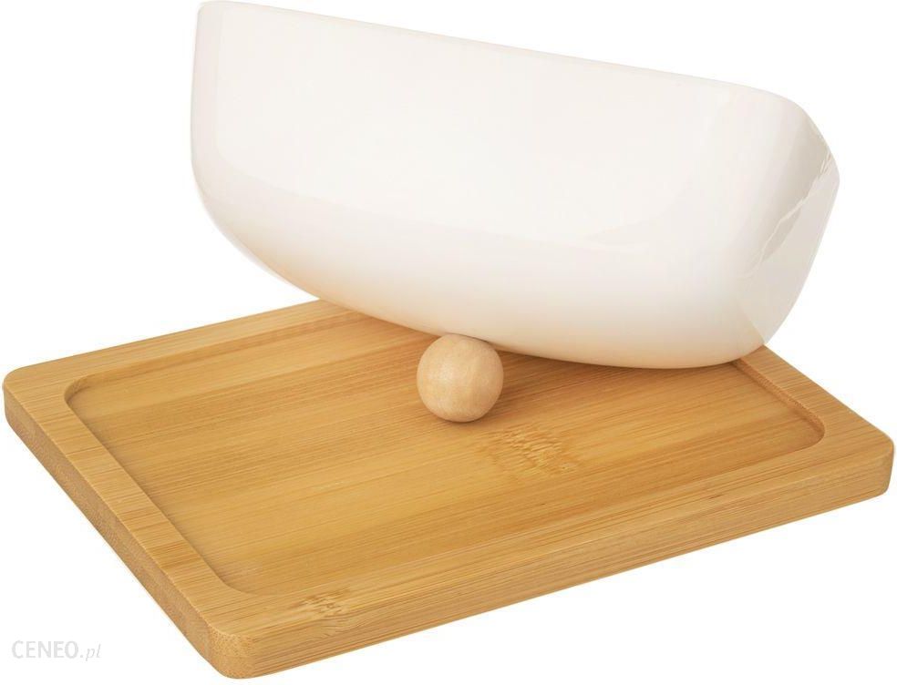 Maselniczka porcelanowa bambusowa biała z pokrywką maselnica pojemnik na masło