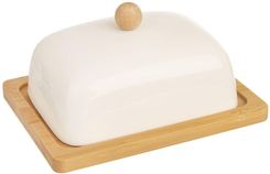 Maselniczka porcelanowa bambusowa biała z pokrywką maselnica pojemnik na masło