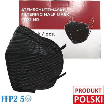 Maska FFP2 5-Warstwowa BFE  95% 2 Filtry Czarna