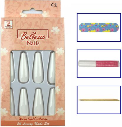 Bellezza Nails Zestaw Tipsy Paznokcie Sztuczne 24 Szt. C1