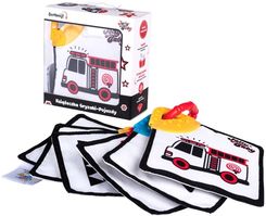 KSIĄŻECZKA - GRYZAKI DLA NIEMOWLĄT 0+ KONTRASTOWA Z MATERIAŁU JOLLYBABY pojazdy