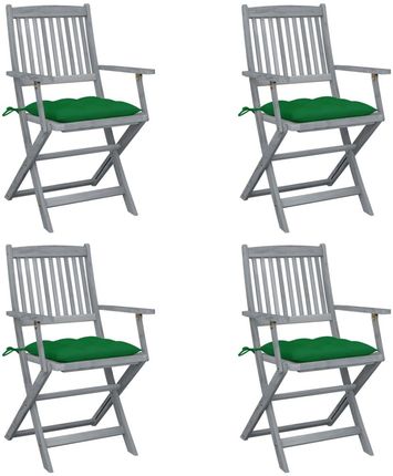 Składane Krzesła Ogrodowe 4Szt. Poduszki Drewno Akacjowe