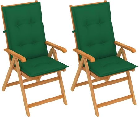 Lumarko Krzesła Ogrodowe Z Zielonymi Poduszkami 2Szt. Drewno Tekowe