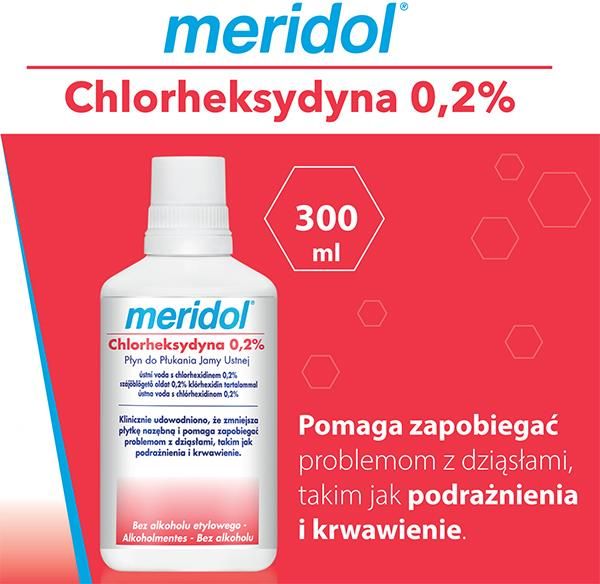Meridol Chlorheksydyna 0,2%, płyn do płukania jamy ustnej, 300 ml - zdjęcie 3 Meridol Chlorheksydyna 0,2%, płyn do płukania jamy ustnej, 300 ml