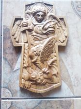 Zdjęcie krzyż anioł płaskorzeźba Michał Archanioł drewno prezent - Wisła