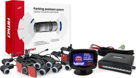 AMiO Zestaw czujników parkowania cofania led-graf 8 sensorów czarne wewnętrzne 16,5mm 