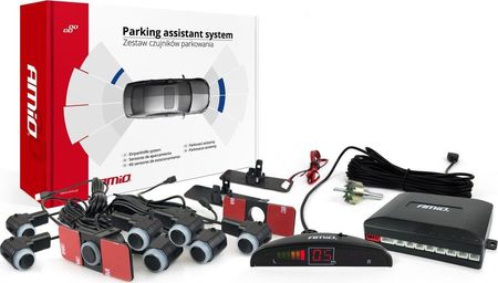AMiO Zestaw czujników parkowania cofania led 8 sensorów czarne wewnętrzne 16,5mm 