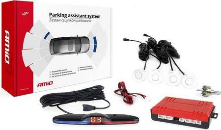 AMiO Zestaw czujników parkowania cofania MAX LED 4 sensory białe