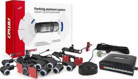 AMiO Zestaw czujników parkowania cofania buzzer 8 sensorów czarne wewnętrzne 16,5mm 
