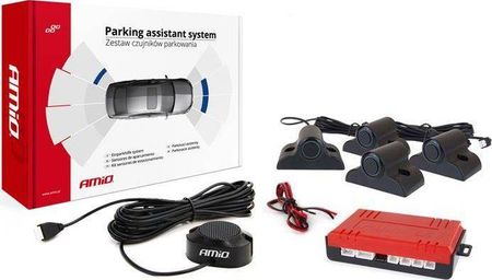 AMiO Zestaw czujników parkowania cofania Buzzer 4 sensory czarne TRUCK 19mm
