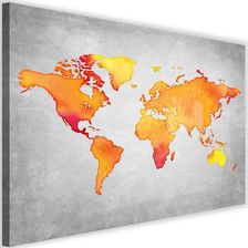 CARO OBRAZ NA PŁÓTNIE CANVAS FEEBY, POMARAŃCZOWA MAPA ŚWIATA, 90X60 CM