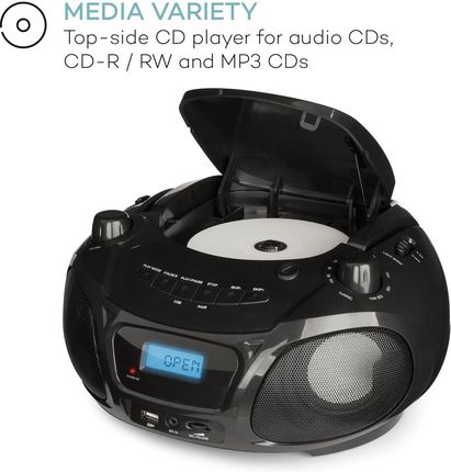 auna Roadie Sing CD boombox - Lecteur CD - Radio FM - Bluetooth 3.0 - USB -  Microphone