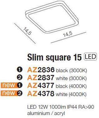 AZZARDO - DOWNLIGHT PODTYNKOWY SLIM SQUARE 15 12W 4000K IP44 - BIAŁY - AZ4378  AZ4378 - zdjęcie 2