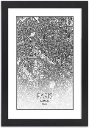 Feeby Obraz W Ramie Czarnej Paryż Plan Miasta 40X60Cm
