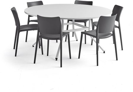 Zestaw mebli VARIOUS + RIO, 1 stół i 6 antracytowych krzeseł