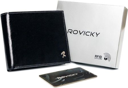 Solidny, skórzany portfel męski bez zapięcia z ochroną RFID, poziomy — Rovicky
