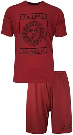 Piżama Męska, Czerwona Dwuczęściowa, Koszulka Krótki Rękaw, Krótkie Spodnie, Bawełniana PIZBRSSS21LUNArust