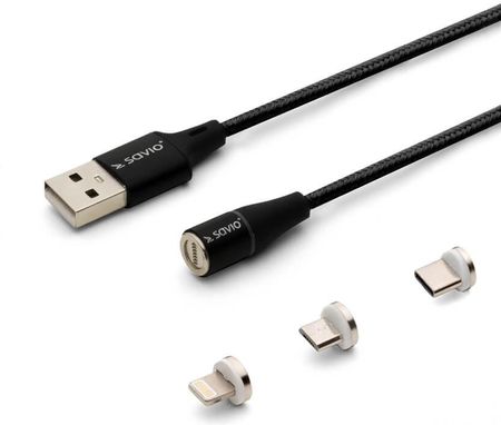 Savio Kabel magnetyczny USB - USB Typ C Micro i Lightning Czarny 1m (CL-152)