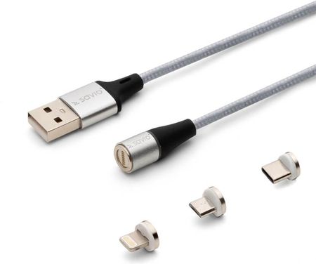 Savio Kabel magnetyczny USB - USB Typ C Micro i Lightning Srebrny 1m (CL-153)
