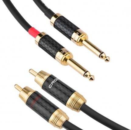 Cavo RCA A Jack 6.35mm SOUNDFAM 1 Metro – Doppia Schermatura, Oro 24K, 2xRCA A 2xJack, Per Amplificatori E Mixer