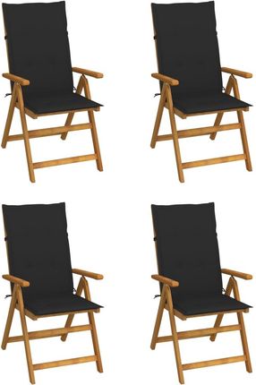 Rozkładane Krzesła Ogrodowe Z Poduszkami 4Szt. Lita Akacja