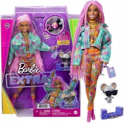 Barbie Extra Moda Lalka Kwiatowy strój/Różowe warkoczyki GRN27 GXF09