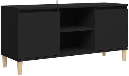 Szafka TV z drewnianymi nóżkami, czarna, 103,5x35x50 cm
