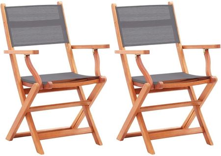 Lumarko Składane Krzesła Ogrodowe 2Szt. Szare Eukaliptus I Textilene