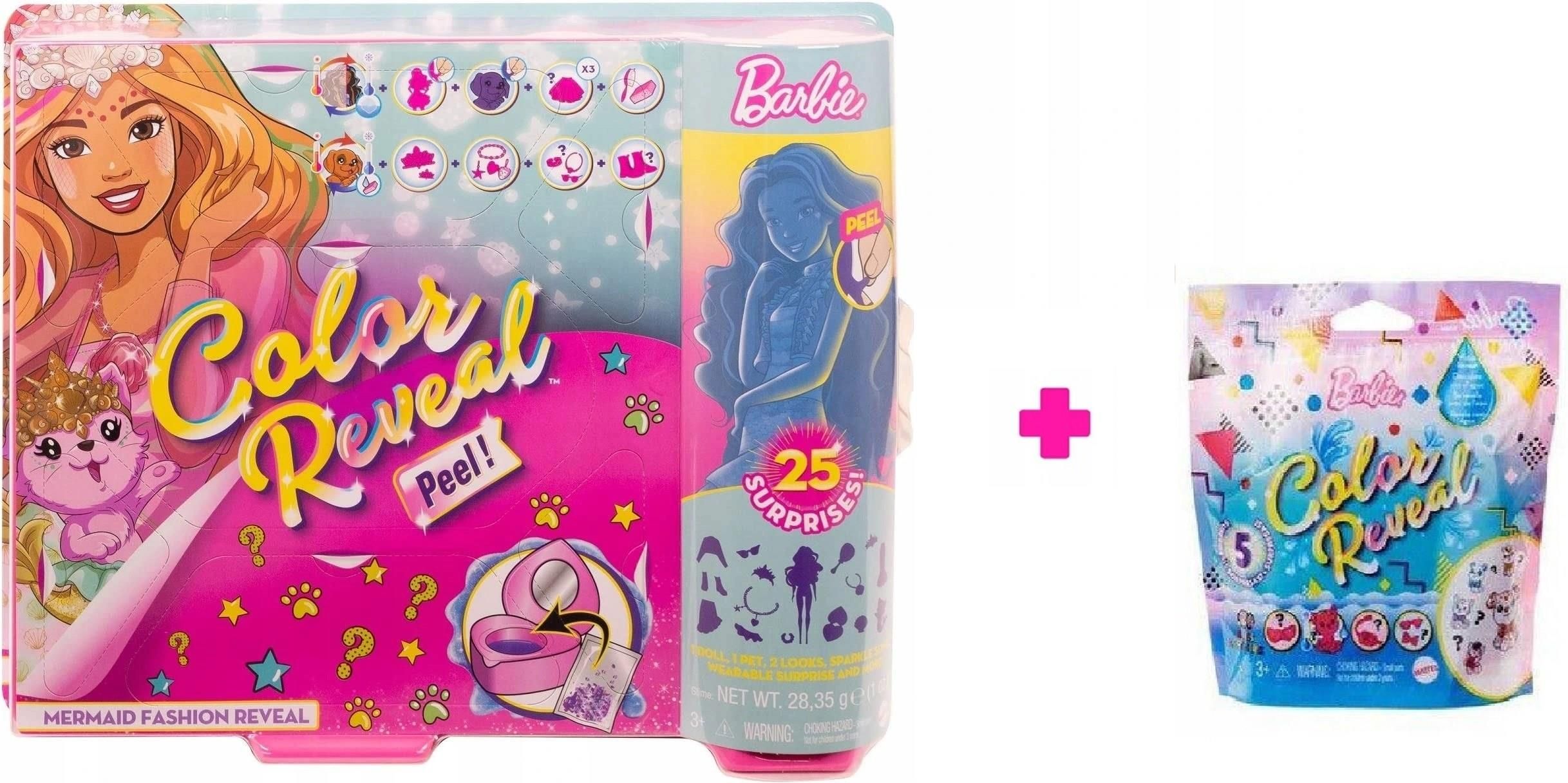Lalka Barbie Color Reveal Fantazja Syrena GXV93 + Zwierzątko Zestaw ...