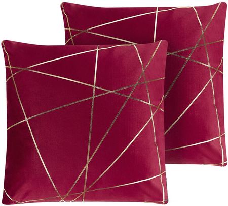 Beliani Zestaw 2 welurowych poduszek dekoracyjnych złoty wzór 45 x 45 cm czerwony Pinus