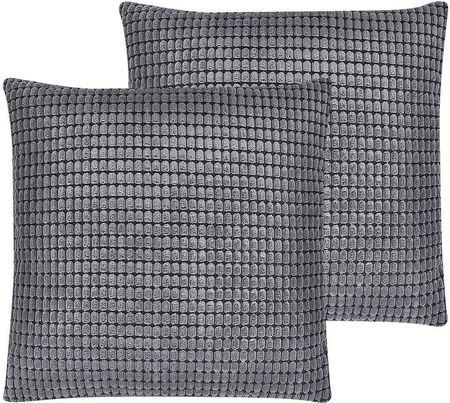 Beliani Zestaw 2 welurowych poduszek dekoracyjnych z wzorem 45 x 45 cm szary Aspidistra