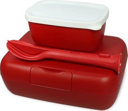 Koziol Lunchbox Śniadaniówka Z Pojemnikiem Na Drugie Śniadanie I Sztućcami Candy Ready Red (3272683)