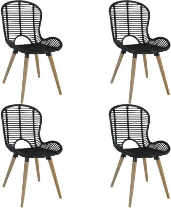 Shumee Krzesła Stołowe 4Szt. Czarne Naturalny Rattan