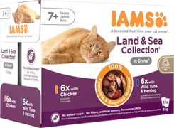 IAMS Advanced Nutrition – mokra karma w saszetkach dla kotów powyżej 7 lat wybór mięsnych i rybnych smaków w sosie 12x85g