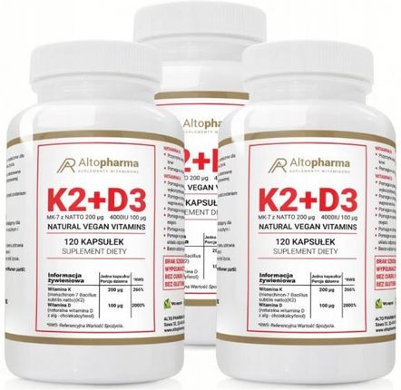 Alto Pharma Witamina K2 Vita-MK7 7 200µg + D3 100µg 4000IU z prebiotykiem 3 x 120kaps
