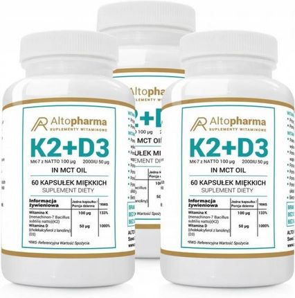Alto Pharma Witamina K2 Vita-MK7 7 100µg + D3 100µg 2000IU w oleju MCT 3 x 60kaps