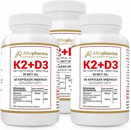 Alto Pharma Witamina K2 Vita-MK7 7 200µg + D3 100µg 4000IU w oleju MCT 3 x 60kaps