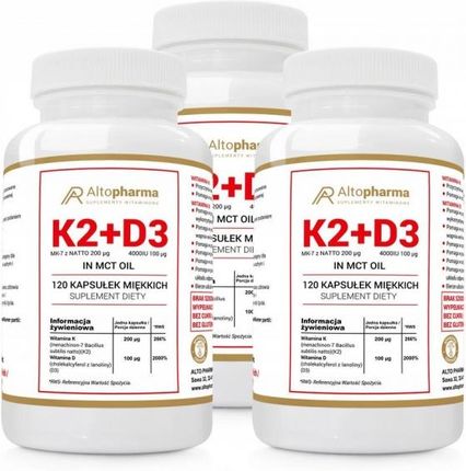Alto Pharma Witamina K2 Vita-MK7 7 200µg + D3 100µg 4000IU w oleju MCT 3x120kaps.