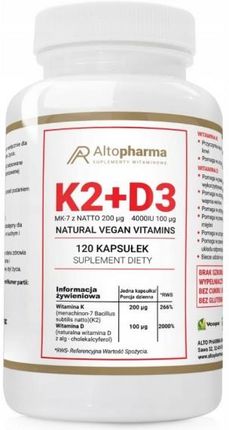 Alto Pharma Witamina K2 Vita-MK7 7 200µg + D3 100µg 4000IU z prebiotykiem 120kaps