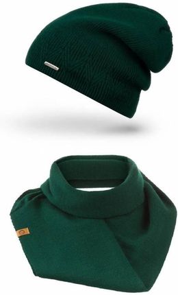 Zielony damski zestaw na zimę czapka z kominem