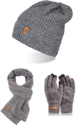 Szary zestaw zimowy czapka szalik rękawiczki