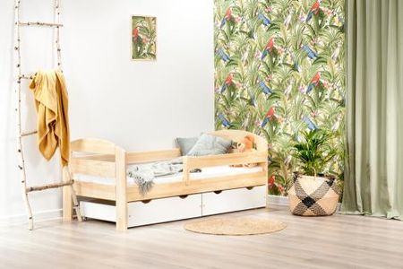 Lelu Design Bumblebee drewniane łóżko z dwiema szufladami 190x80cm kolor sosna-biały