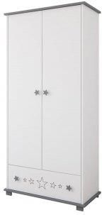 Pinewood Szafa dwudrzwiowa z szufladą STARS kolor biało szary